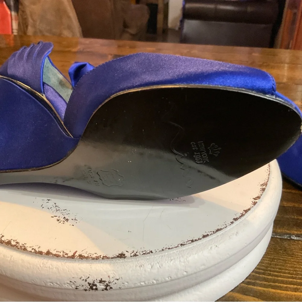 NINA Heels Pumps Womens Sz 7 Sapphire Blue Cobalt Satin Leather Sole D'orsay - Picture 9 of 10